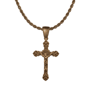 Vintage Bronze Budded Heart Crucifix