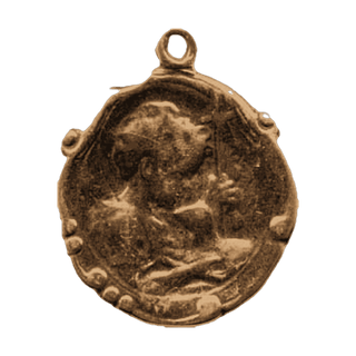 Vintage Bronze Beaded Border Medal with Haloed Figure