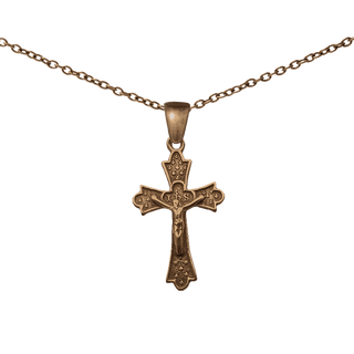 Vintage Bronze Fleur-de-Lis Crucifix with IHS