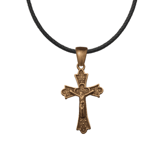 Vintage Bronze Fleur-de-Lis Crucifix with IHS