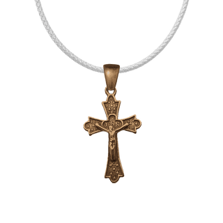 Vintage Bronze Fleur-de-Lis Crucifix with IHS