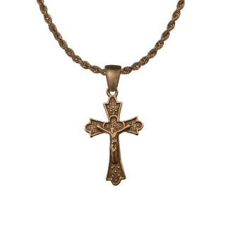 Vintage Bronze Fleur-de-Lis Crucifix with IHS
