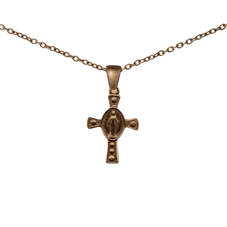 Vintage Bronze Tiny Miraculous Medal Cross