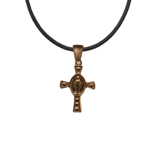 Vintage Bronze Tiny Miraculous Medal Cross