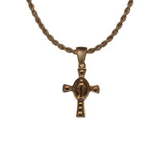 Vintage Bronze Tiny Miraculous Medal Cross