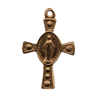 Vintage Bronze Tiny Miraculous Medal Cross