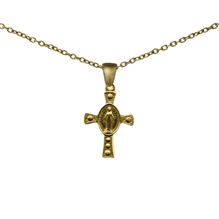 Vintage Yellow Bronze Tiny Miraculous Medal Cross