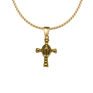 Vintage Yellow Bronze Tiny Miraculous Medal Cross