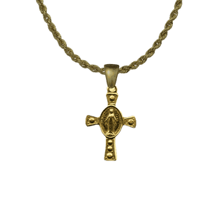 Vintage Yellow Bronze Tiny Miraculous Medal Cross