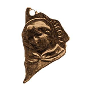 Vintage Bronze Tiny Haloed Figure and Flower Medal