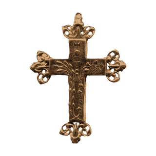 Vintage Bronze Ornate Crucifix with Chalice and Wheat Reverse — reverse