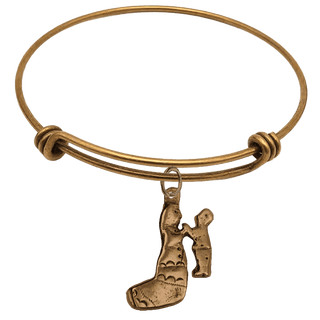 Vintage Bronze Mother and Child Milagro Bangle Bracelet