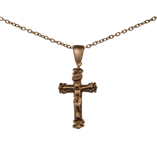 Vintage Bronze Inset Panel Crucifix with INRI Scroll