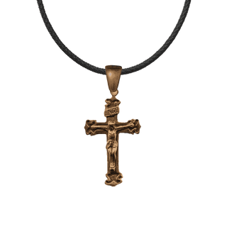 Vintage Bronze Inset Panel Crucifix with INRI Scroll
