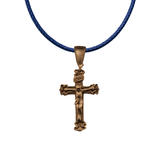 Vintage Bronze Inset Panel Crucifix with INRI Scroll