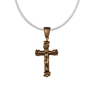 Vintage Bronze Inset Panel Crucifix with INRI Scroll