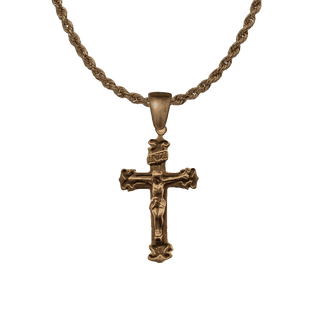 Vintage Bronze Inset Panel Crucifix with INRI Scroll