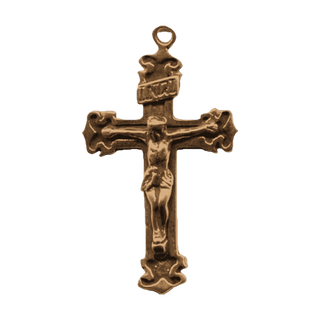 Vintage Bronze Inset Panel Crucifix with INRI Scroll