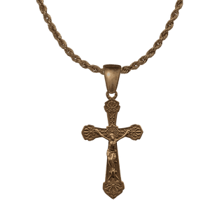 Vintage Bronze Thistle Flower Crucifix