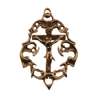 Vintage Bronze Crucifix Pendant in Ornate Frame