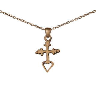 Vintage Bronze Small Mexican Cross with Open Heart