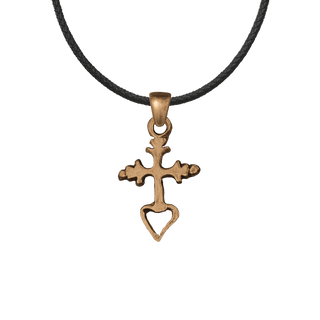 Vintage Bronze Small Mexican Cross with Open Heart