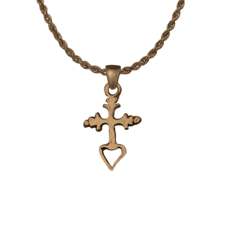 Vintage Bronze Small Mexican Cross with Open Heart