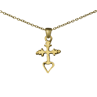 Vintage Yellow Bronze Small Mexican Cross with Open Heart