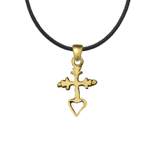 Vintage Yellow Bronze Small Mexican Cross with Open Heart