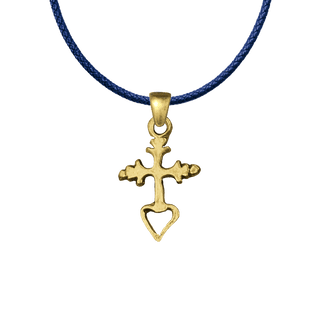 Vintage Yellow Bronze Small Mexican Cross with Open Heart