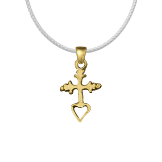 Vintage Yellow Bronze Small Mexican Cross with Open Heart