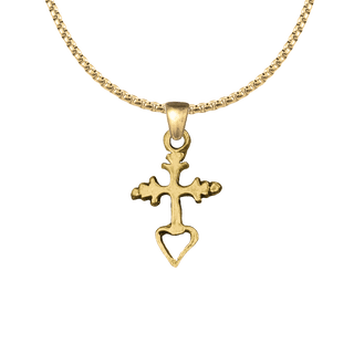 Vintage Yellow Bronze Small Mexican Cross with Open Heart