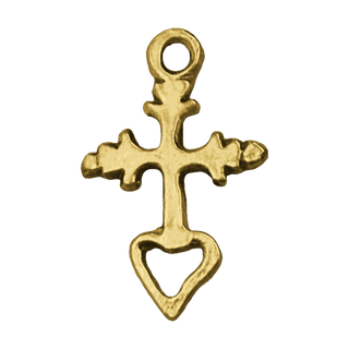 Vintage Yellow Bronze Small Mexican Cross with Open Heart