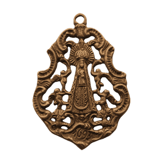 Vintage Bronze Baroque Virgin Medal with Angels