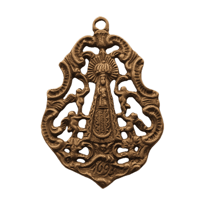 Vintage Bronze Baroque Virgin Medal with Angels