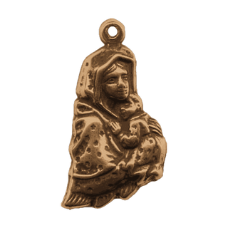 Vintage Bronze Madonna and Child Medal, Starry Mantle