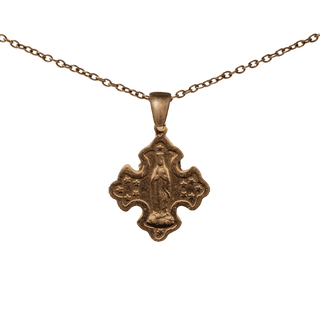 Vintage Bronze Crowned Madonna and Stars Cross Medal