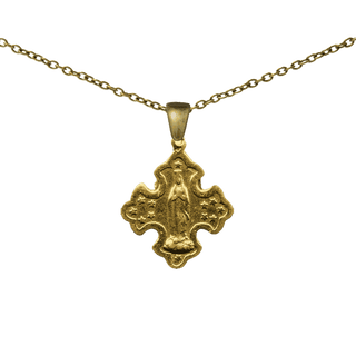 Vintage Yellow Bronze Crowned Madonna and Stars Cross Medal