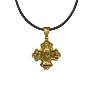 Vintage Yellow Bronze Crowned Madonna and Stars Cross Medal