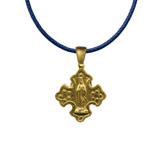 Vintage Yellow Bronze Crowned Madonna and Stars Cross Medal