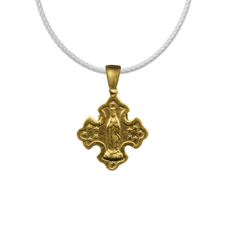Vintage Yellow Bronze Crowned Madonna and Stars Cross Medal