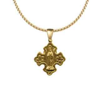 Vintage Yellow Bronze Crowned Madonna and Stars Cross Medal