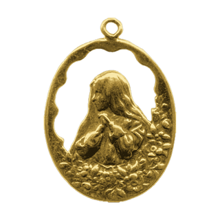Vintage Yellow Bronze Openwork Medal, Veiled Figure at Prayer