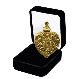 Vintage Yellow Bronze Our Lady of Lujan Heart Medal, 1899