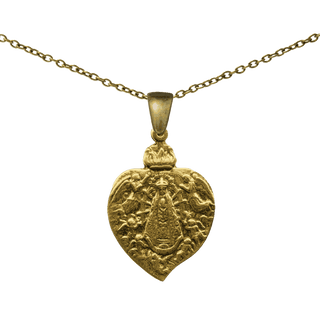 Vintage Yellow Bronze Our Lady of Lujan Heart Medal, 1899