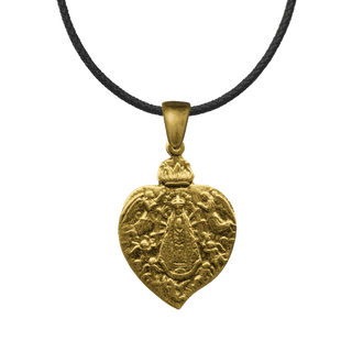 Vintage Yellow Bronze Our Lady of Lujan Heart Medal, 1899