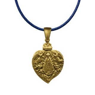 Vintage Yellow Bronze Our Lady of Lujan Heart Medal, 1899