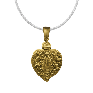 Vintage Yellow Bronze Our Lady of Lujan Heart Medal, 1899
