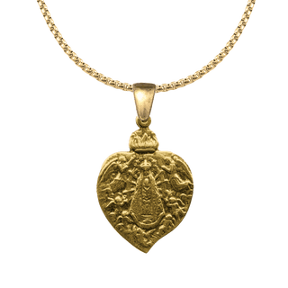 Vintage Yellow Bronze Our Lady of Lujan Heart Medal, 1899