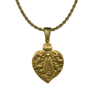 Vintage Yellow Bronze Our Lady of Lujan Heart Medal, 1899